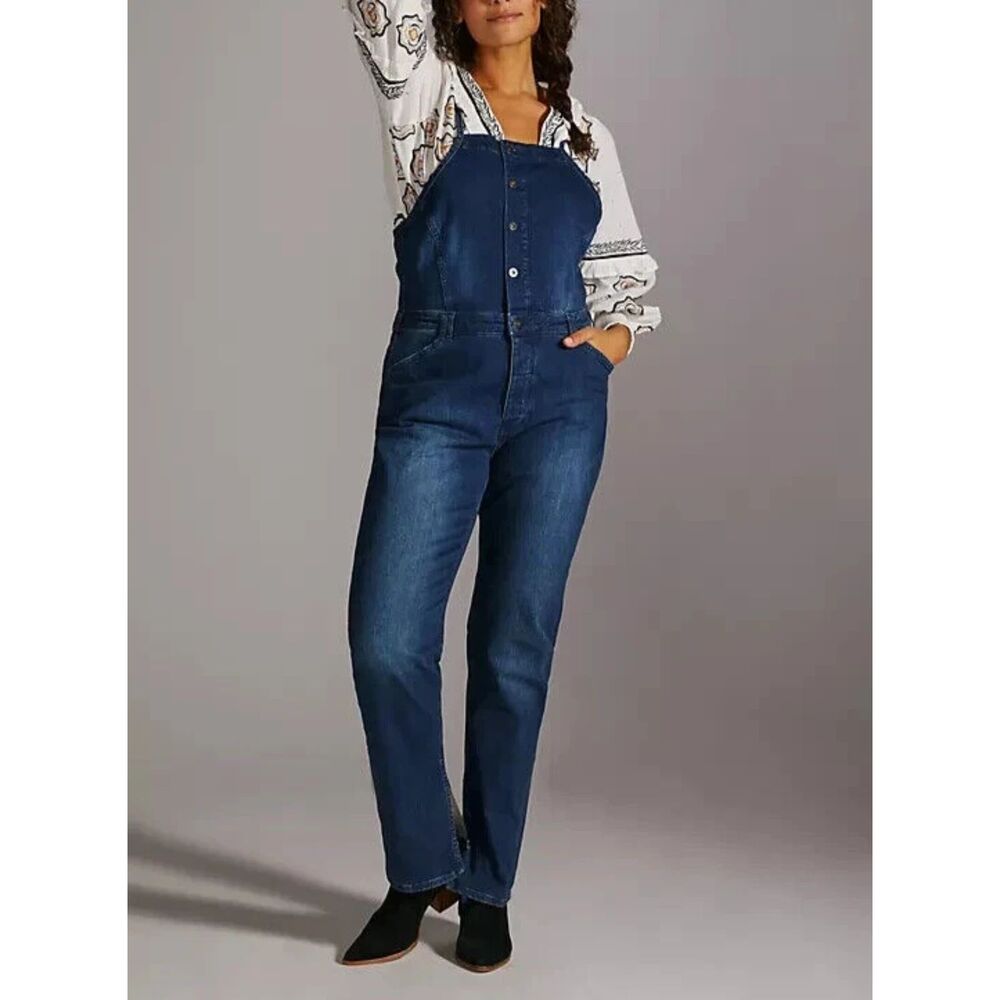 NWT Anthropologie x Pilcro Split-Seam Blue Denim Overalls Plus Size 18 W